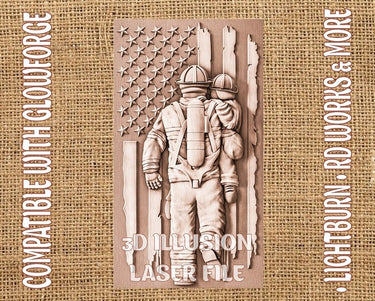 American firefighter 3d illusion & laser-ready file 3DWave.us